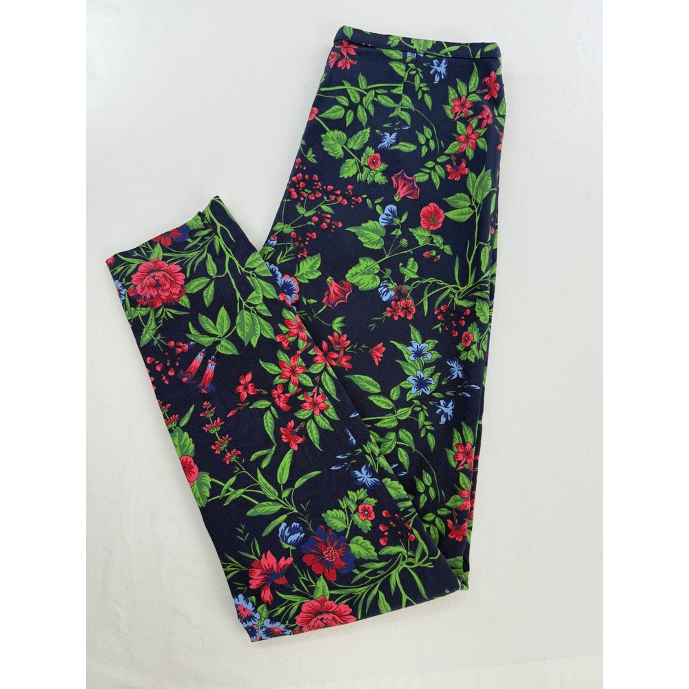 J.McLaughlin Womens Navy Floral Side Zip Slim Ankle Pants Sz 0 Stretch Botanical